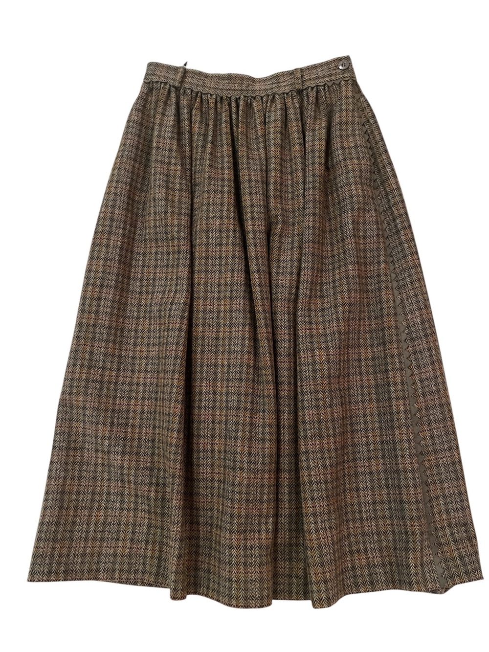 Escada Brown Wool Tweed Midi Skirt Brown Olive Rust Aline Vintage Rare 80s 40/6